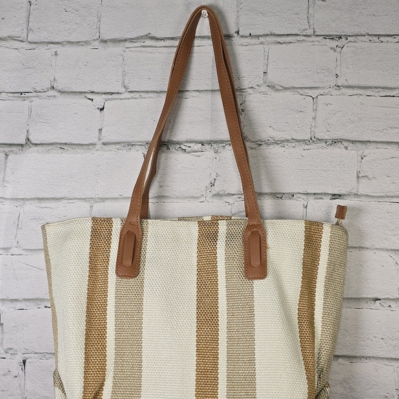 Striped Tan and Cream Tote Bag - Picture 3 of 6